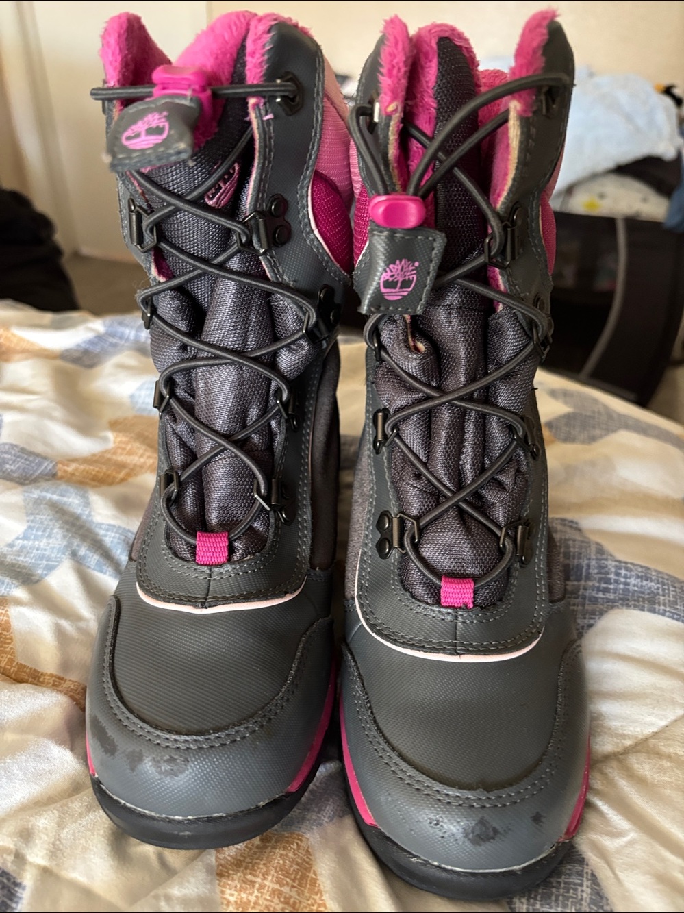 Timberland Youth Girls Thermolite 200 Gram Water Proof Snow Boots Pink/Gray Sz 2 - Picture 12 of 14